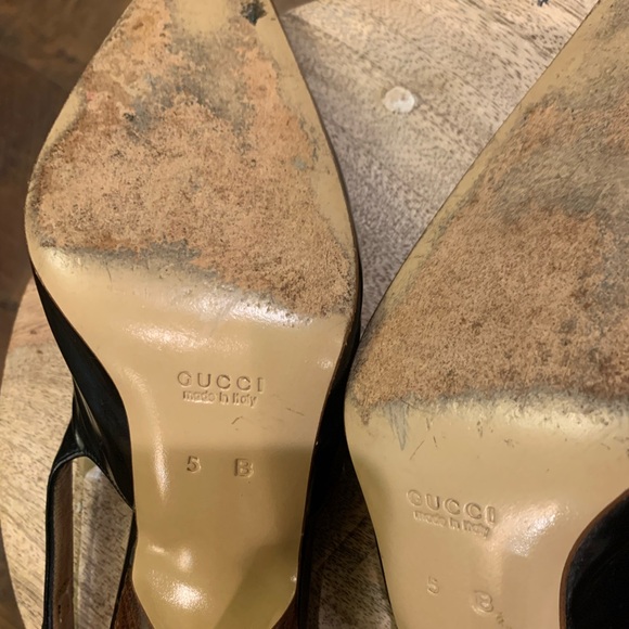 Gucci Black Leather Slingback Heels Size 5B - Picture 5 of 11